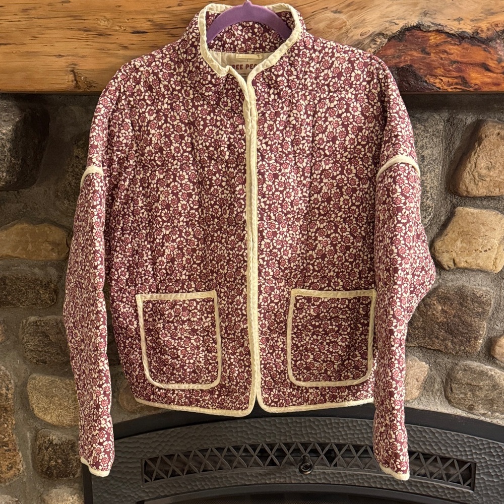 Free People Chloe Jacket Maroon Combo Floral